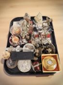 A group of various ceramics and ornaments, brass sconces, metal wares, etc.