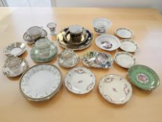 A group of porcelain including a Royal Crown Derby cobalt blue and gilt tea cup saucer and side