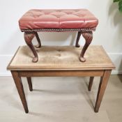 A reproduction piano stool and a small buttoned oxblood leather upholstered footstool.