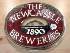 A Newcastle Breweries commemorative 1890 plaque, 40 cm x 31 cm.