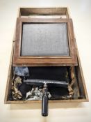 A Victorian walnut mimeograph in box.