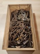 A pine box containing a very large quantity of antique keys.