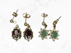 A pair of 9ct gold garnet and paste cluster earrings,