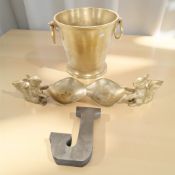 A contemporary gilt metal twin handled ice bucket, height 29 cm,
