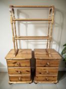 A pair of modern pine bedside chests, width 46 cm, together with a towel rail.