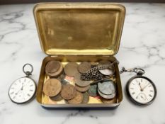 A Princess Mary Christmas tin 1914 containing a silver pocket watch with silver Albert chain and