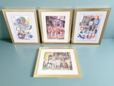 Four colour prints after N C Woods depicting ladies in the streets of Newcastle Upon Tyne,