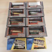 Eight Corgi Original Omnibus 1:76 scale die cast buses and two further Corgi Classics trams.