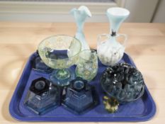 A Victorian opaque glass twin handled vase and similar jug,