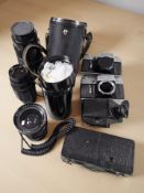 A group of Russian / Soviet camera lenses including a Jupiter 36B 250mm F3.