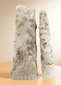 A 20th century Chinese carved jade plaque, height 20 cm, and a further totem.