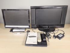A JVC TV, a further monitor, Philips DVD player, various leads and remotes.