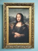 After Leonardo da Vinci :The Mona Lisa, modern colour print on fabric, 28 cm x 49 cm.