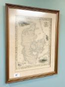An antique engraved map depicting Denmark, 25 cm x 34 cm.