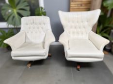 A G Plan cream leather 'Blofeld' swivel armchair, width 93 cm,