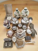 A Royal Albert Crown china part tea set decorated with roses, further Victoria china,