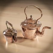 A large 19th century copper kettle, height 34 cm, plus a smaller example.