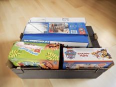 A group of children's toys and models including Paw Patrol, etc.