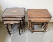 Two reproduction mahogany nests of three tables.