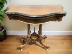 An early Victorian rosewood serpentine front turnover top card table, width 96 cm.