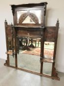A late Victorian carved and bevelled overmantel mirror, 108 cm W x 112 cm H.