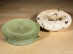 An Art Deco marbled glass pendant light shade, diameter 32 cm,