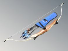 A Longshot TD-01 Trainer laminated recurve bow, length 151 cm, plus a quiver of arrows.