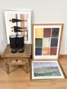 A modern pine lamp table,