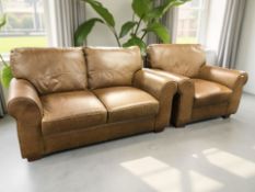 A contemporary brown stitched leather two seater settee, width 157 cm,