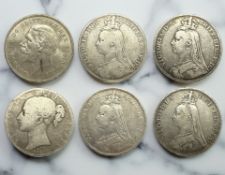 A group of silver crowns and an 1887 double florin.