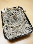 An antique gilt metal pendant light fitting with a large quantity of crystal lustre droplets.