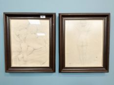 Manuel Anderson : Two children embracing, together with a further nude study, pencil drawings,