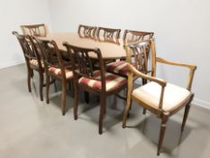 A reproduction mahogany twin pedestal dining table, 182 cm x 91 cm x 76 cm,