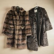 A vintage brown mink fur coat labelled 'Marcus, London',