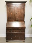 A George III style oak mahogany and satinwood inlaid secretaire bureau, late-19th century,