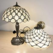 A Tiffany style table lamp, height 55 cm, and a similar ceiling light shade.