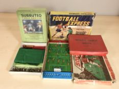 A group of vintage games including Subbuteo table soccer, Chad Valley soccer,