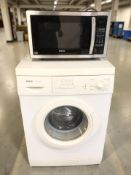 A Bosch washing machine and a Kenwood microwave.