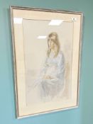 Keene : Portrait of a woman wearing a blue dress, watercolour with pencil, 37 cm x 62 cm.