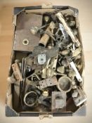 A quantity of antique door furniture, brass candle wall sconce, large lock plate, etc.