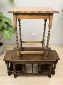 An Edwardian barley twist occasional table and a reproduction oak nest of three tables.