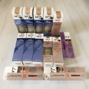 Thirteen various No. 7 foundations, mascara, etc.