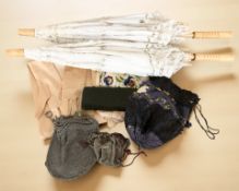 Two linen parasols, pair of lady's silk gloves.