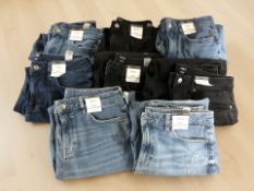 Eight pairs of M&S lady's denim jeans in various sizes, with retail tags.