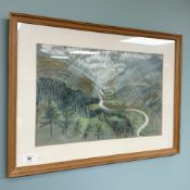 Rosamund Willis : Valley landscape, colour chalk, 43 cm x 29 cm.