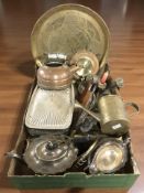 An Eastern engraved brass charger, EPNS tea service, other metal wares.