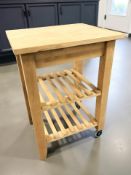 A contemporary pine butcher's block kitchen trolley, width 60 cm.