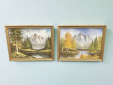 D Junepa : Alpine landscape, oil on board, 40 cm x 30 cm, together with a further similar oil.