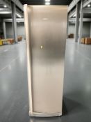 An AEG stainless steel upright fridge.