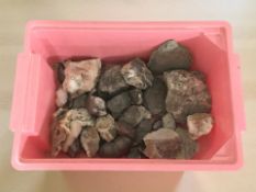 A box of geology specimens.